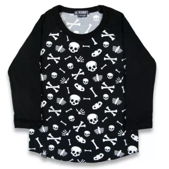 Six Bunnies Skulls Kids Tee Toddler Raglan Shirt - Picture 1 of 1